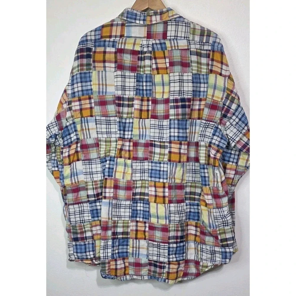 Vintage Polo Ralph Lauren Men's XXL Patchwork‎ Shirt Madras Y2K Casual Vacay EUC
